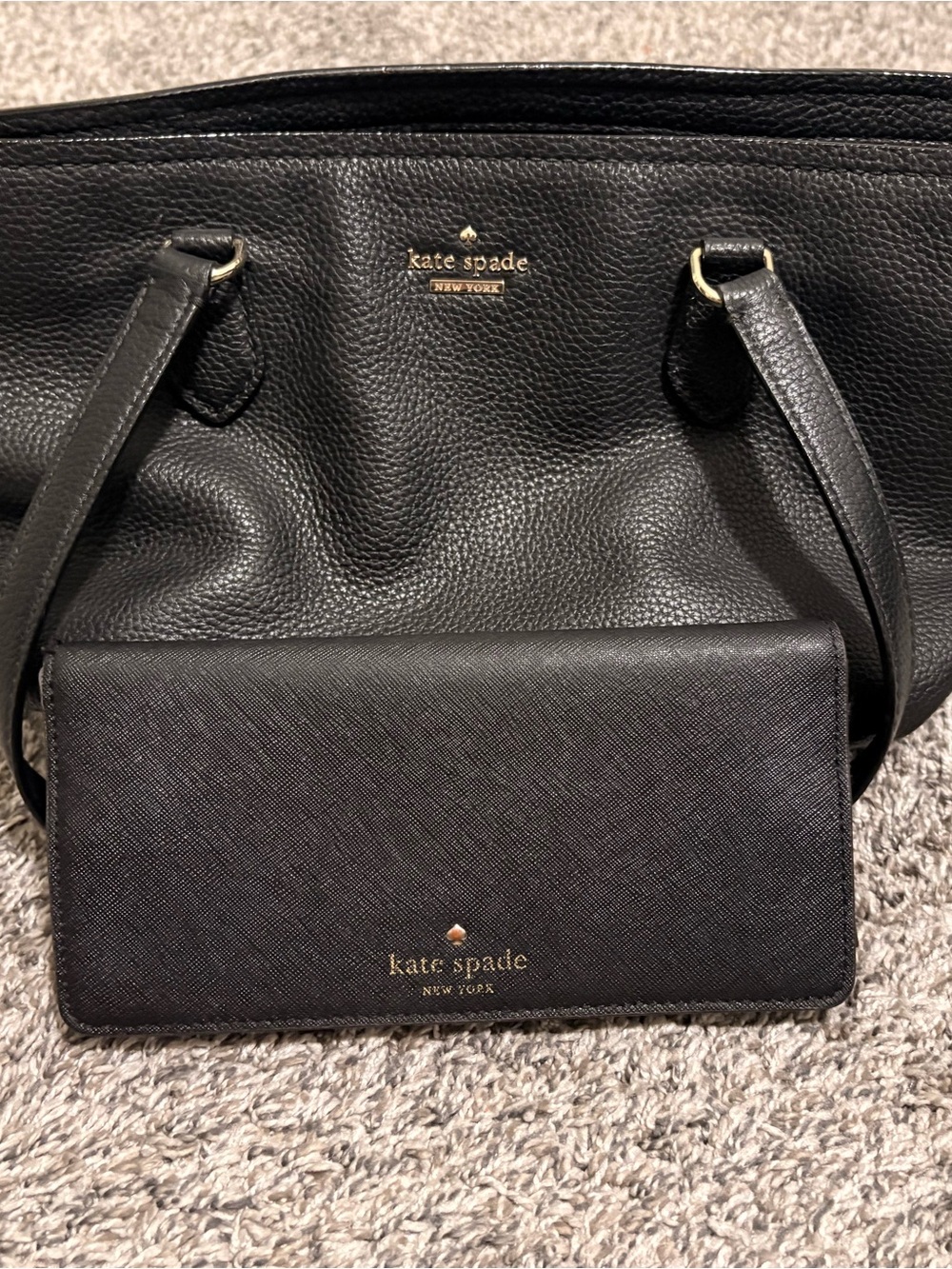 kate spade Black Leather Tote with Matching Wallet Set